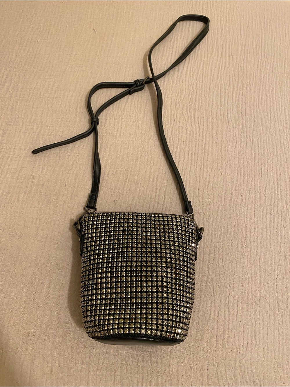 MADISON WEST Crystal Studded Black Crossbody Bag with Adjustable Strap